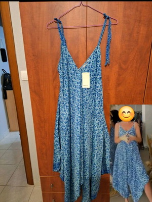 Satin silk one-piece jumpsuit blue new, Aladdin style with adjustable strap