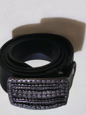 Leather belt black with silver metal buckle used