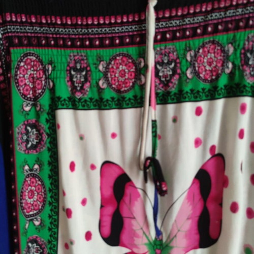 Blue summer dress with butterfly and neck tie used, size XXXL
