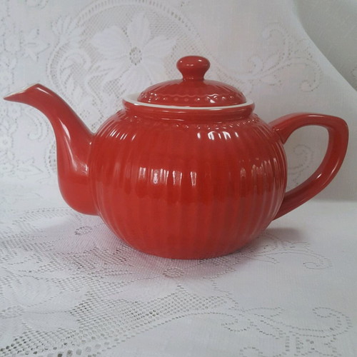 Greengate Alice ceramic teapot new, coral red, 1 liter