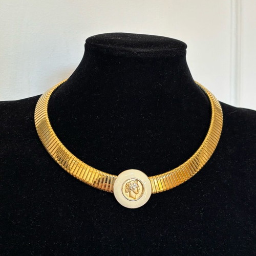 Monet necklace and earrings set vintage, used, white and gold