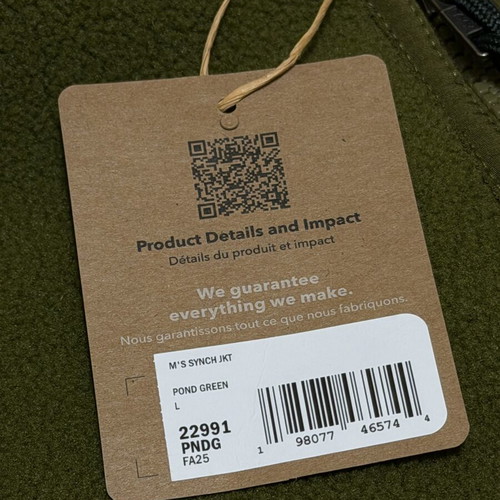 Patagonia Synchilla Fleece Jacket new with tags, pond green, size L