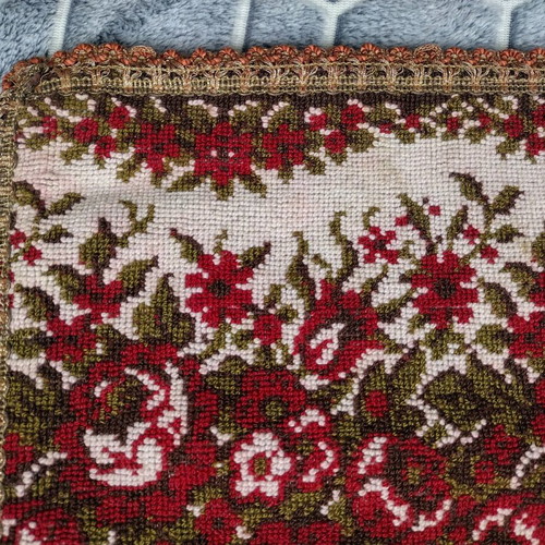 Antique pillow used, tapestry 30x30cm with satin back and gold wire