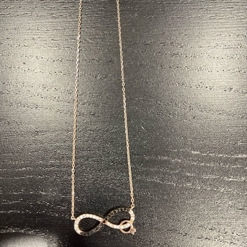 Infinity and solitaire necklace with zircon 925 gold plated silver new, gold color