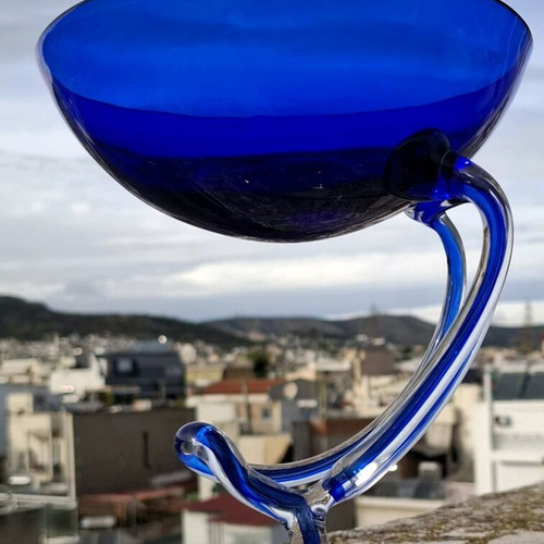 Jozefina Krosno Art Glass Bowl "Jellyfish bowl" and Duiske Irish Art Glass oil lamp like new