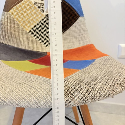 Patchwork fabric chair with wooden legs, used, vintage/scandi style