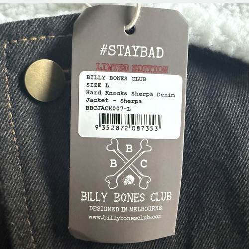 Billy Bones Club Hard Knocks Sherpa Denim Jacket new, women's L