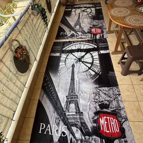 Curtains with Paris design used, set of two with tape