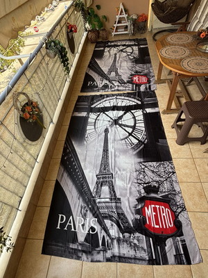 Curtains with Paris design used, set of two with tape