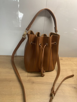Crossbody bag, brown, 22x18 cm, drawstring closure