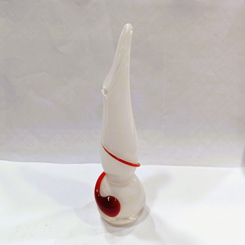 Vintage Italian Vase Flame handmade hand-blown Opalina glass with red swirl
