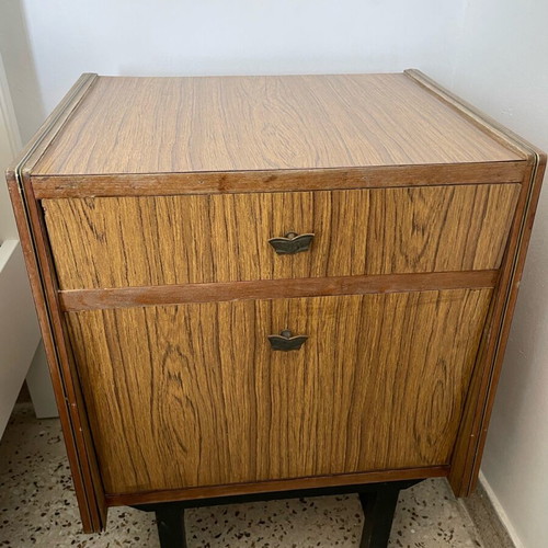 Bedroom furniture set used, iron bed frame with wood-look formica