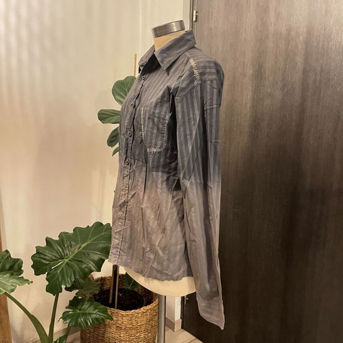 Vintage Style Striped Ombre Shirt with Embroidery Like New