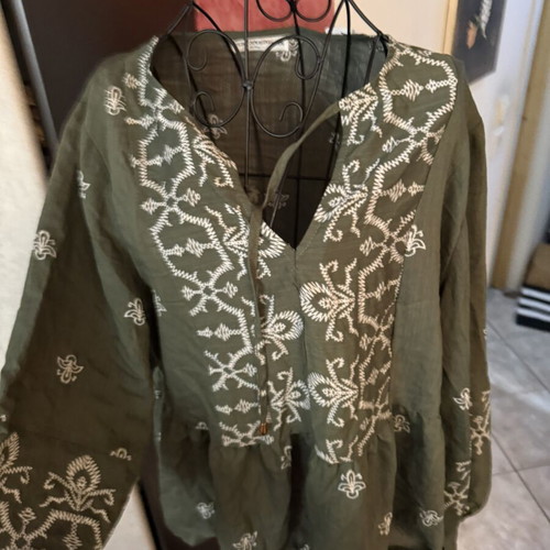 Khaki embroidered blouse Elisa Immagine