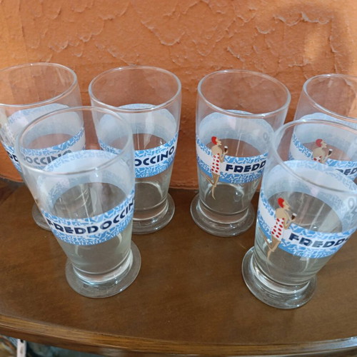 Freddoccino glasses, set of 6, authentic, unused