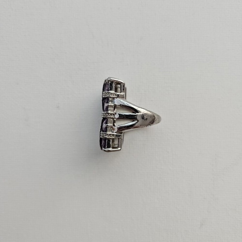 Silver ring with purple crystals like new, geometric design