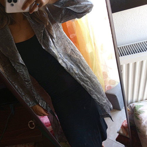 Long jacket size L like new, gray silver organza