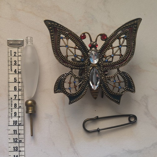 Vintage French Butterfly Perfume Bottle brooch pendant used