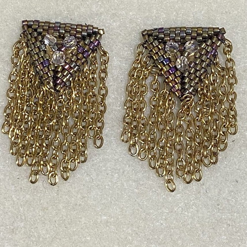 Golden Cascade earrings new, handmade geometric bead design with crystals