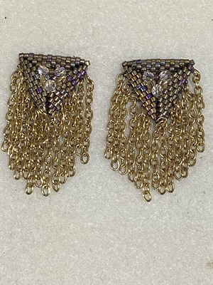 Golden Cascade earrings new, handmade geometric bead design with crystals
