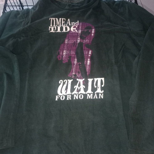 Men's long-sleeve shirt used dark green with print