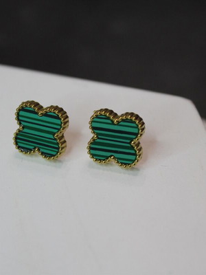 Stud earrings like new, gold-plated stainless steel, green with black stripes