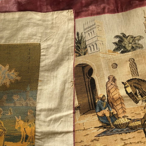 Antique wall tapestry like new with pink velvet border