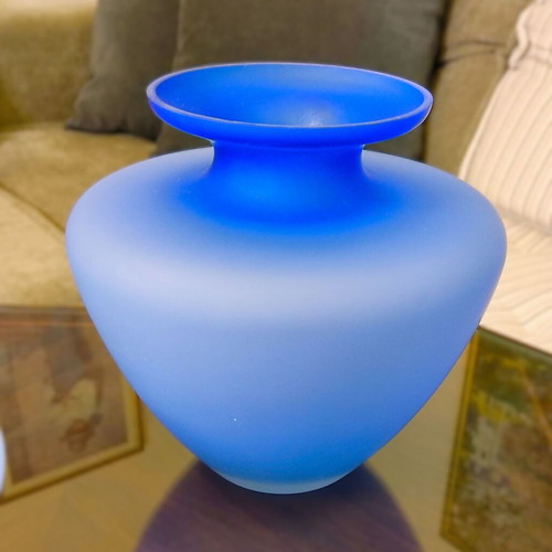 Modern glass vase and bowl set frosted blue like new