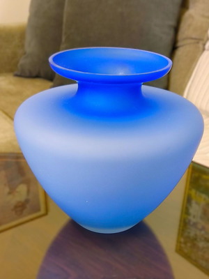 Modern glass vase and bowl set frosted blue like new