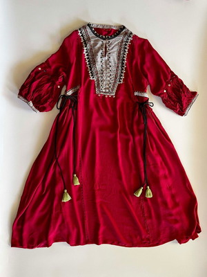 W Indian brand dress, red with decorative embroidery and tassels, size M