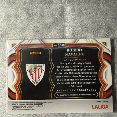 Robert Navarro Auto Select Few Signatures Blue Prizm 2025-26 Panini Select La Liga Athletic Bilbao card