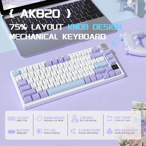 Ajazz Ak820Pro Mechanical Keyboard 75% TKL Wireless RGB New