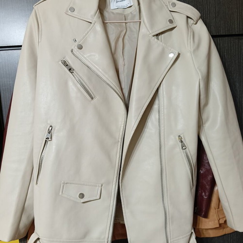 Stradivarius women's cream faux leather jacket like new XXL