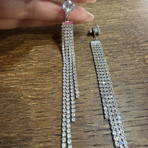 Dangling earrings with zirconia, new, silver color