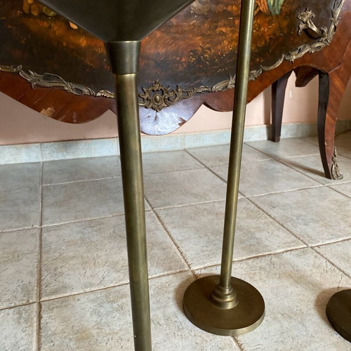 Vintage brass floor candlesticks used, set of 3 pieces