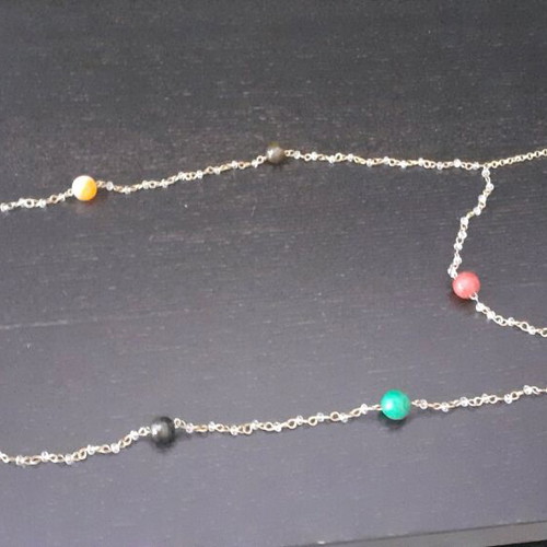 Double necklace with beads used, yellow gold