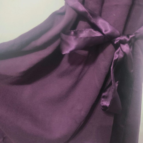 Purple knitted dress with satin belt one size