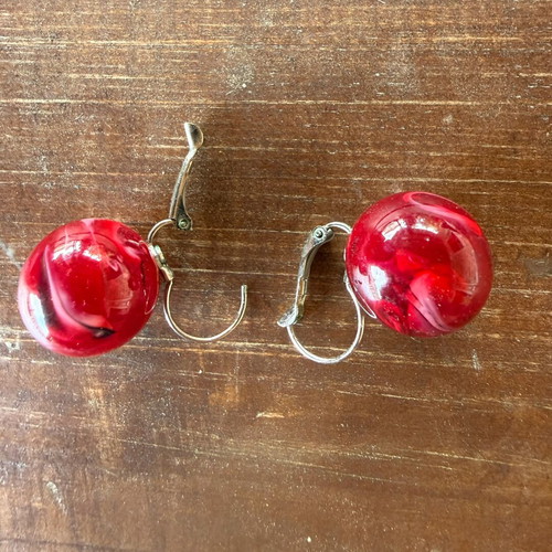 Red burgundy ball-shaped earrings with silver clasps like new