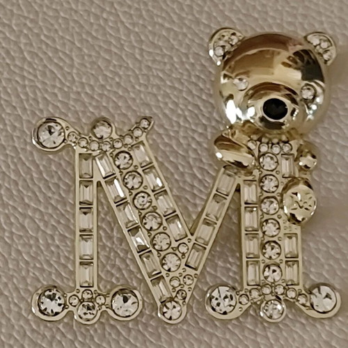 Max Mara Iconic Monogram Teddy Bear Brooch like new, gold tone