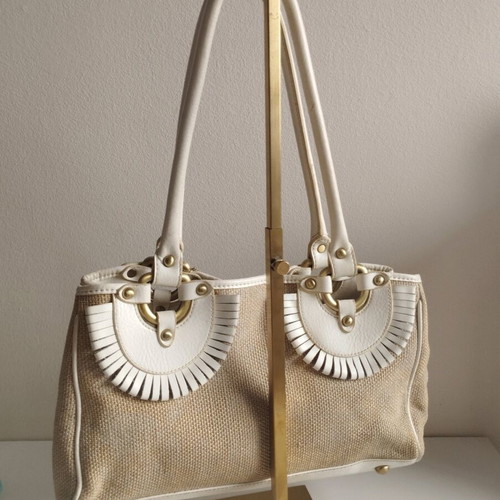 Luana rattan and leather shoulder bag used, beige white