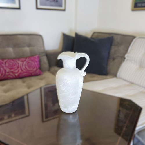 Glass frosted white pitcher with amphora design, like new