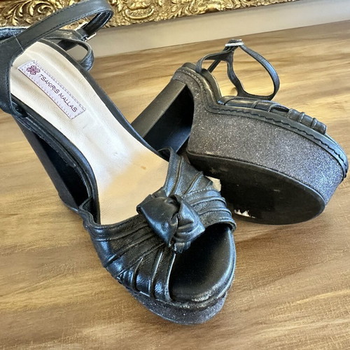 Tsakiris Mallas black glitter sandals like new, size 36