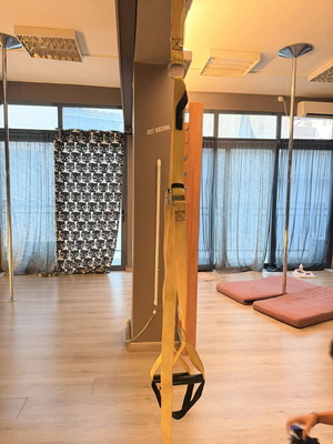 TRX straps used, yellow color, without hook