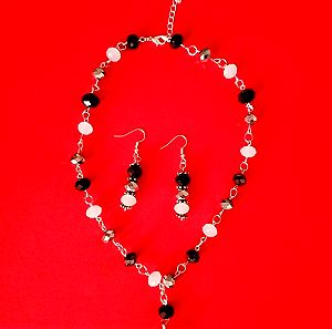 Handmade crystal beaded necklace and earings set
