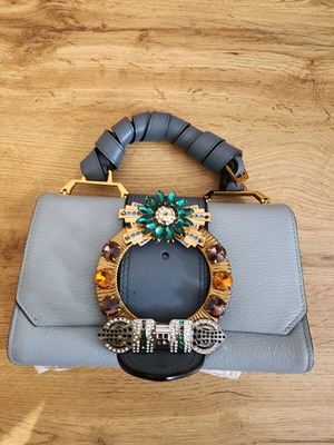 Miu Lady Crystal-Embellished Madras Shoulder Bag new, blue, crossbody