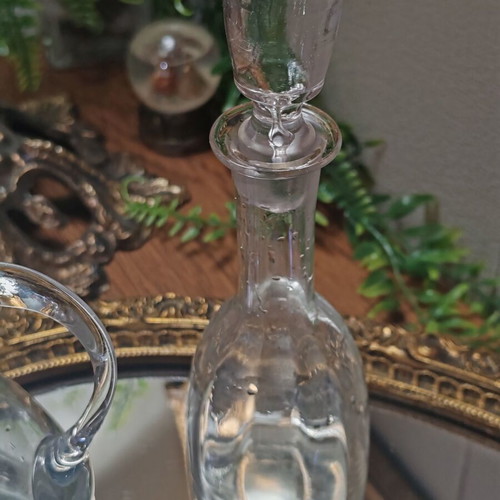 Vintage French glass cruet set for oil and vinegar with ground stoppers