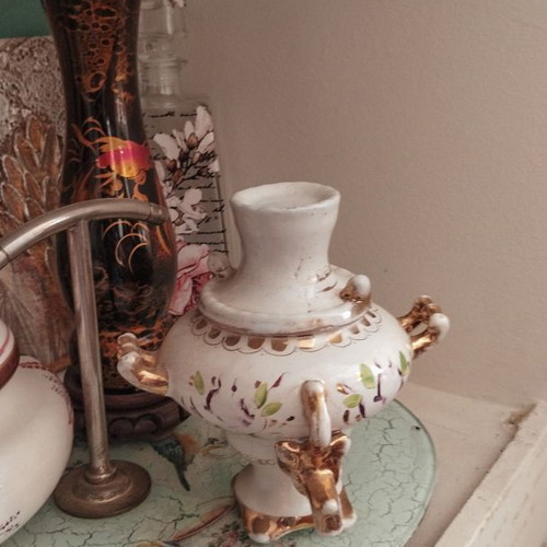 Porcelain Russian samovar used with wear marks