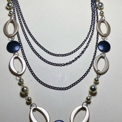 Quadruple necklace like new with three chain rows and beads