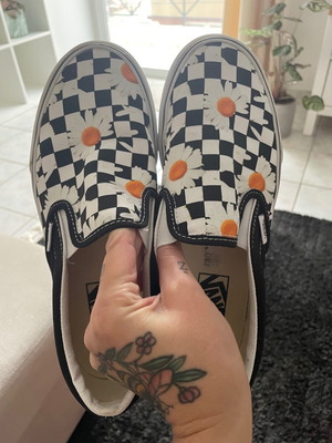 Vans athletic shoes checkerboard with flowers, like new, size 39