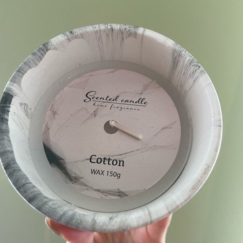 Organic Modern Candle with Cotton Scent, Marble Look and Bamboo Lid 150g